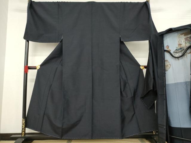 平和屋着物●男性 紬 アンサンブル 濃紺地 キングサイズ 正絹 逸品 未使用 AABB1962ck