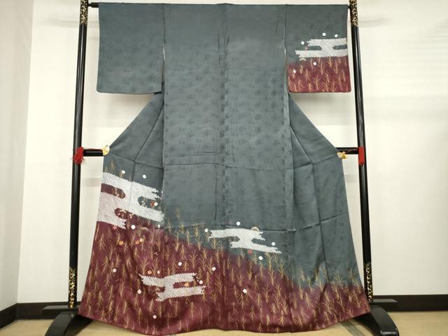 平和屋着物●訪問着 絞り 刺繍 エ霞花文 金彩 正絹 逸品 AABB2026ck