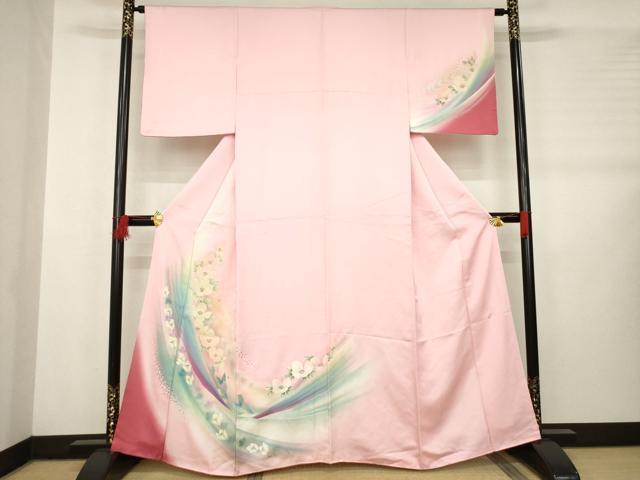 平和屋着物●パリコレクション ファッションモデル・デザイナー 山口小夜子 訪問着 舞花文 暈し染め 銀彩 正絹 逸品 AABB2036ck