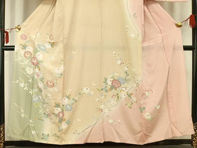 平和屋着物▽訪問着 単衣 枝花文 暈し染め 正絹 逸品 AABB2041fy