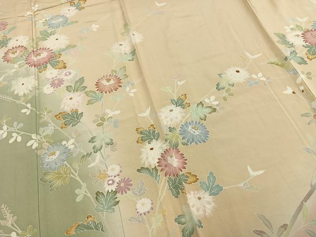 平和屋着物▽訪問着 単衣 枝花文 暈し染め 正絹 逸品 AABB2041fy