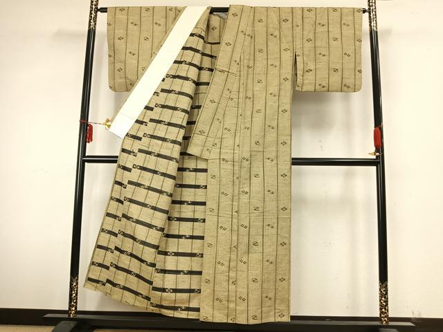 平和屋着物▽上質な紬 単衣 絣柄 正絹 逸品 AABB2043fy