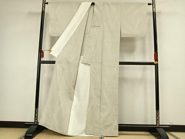 平和屋着物▽本塩沢 単衣 110亀甲 幾何学文様 正絹 逸品 AABB2047fy