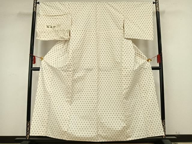 平和屋着物▽蒔絵紬 単衣 井桁絣 反端付き 正絹 逸品 未使用 AABB2072fy