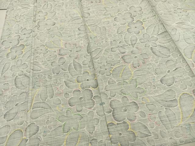 平和屋着物▽上質な紬 単衣 草花文 正絹 逸品 AABB2096fy