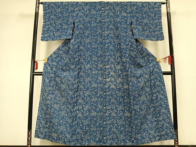 平和屋着物▽上質な紬 単衣 花唐草文 正絹 逸品 AABB2098fy