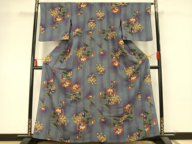 平和屋着物▽小紋 単衣 草花文 暈し染め 洗える着物 AABB2112fy