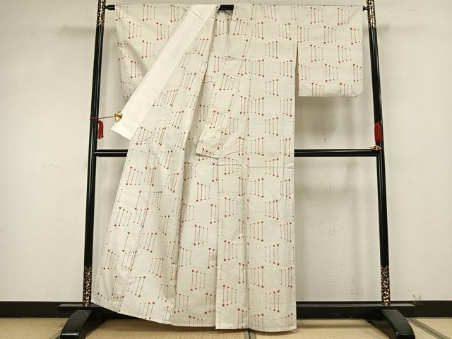 平和屋着物▽上質な紬 単衣 抽象文様 正絹 逸品 AABB2126fy