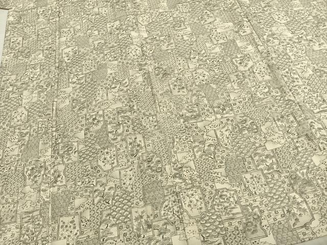 平和屋着物▽上質な紬 単衣 色紙重ね花文 正絹 逸品 AABB2135fy