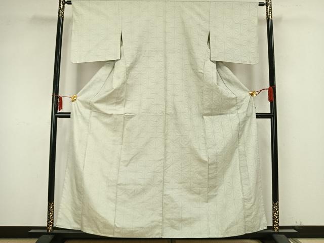 平和屋着物▽お召 単衣 麻の葉文様 正絹 逸品 AABB2148fy