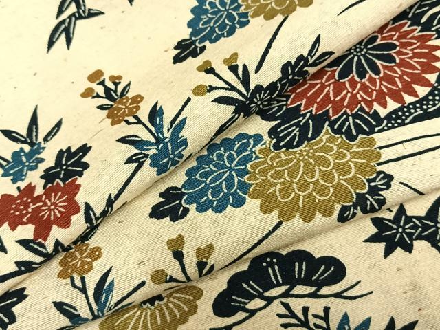 平和屋着物▽上質な小紋 単衣 紬地 型染め 草花文 正絹 逸品 AABB2150fy