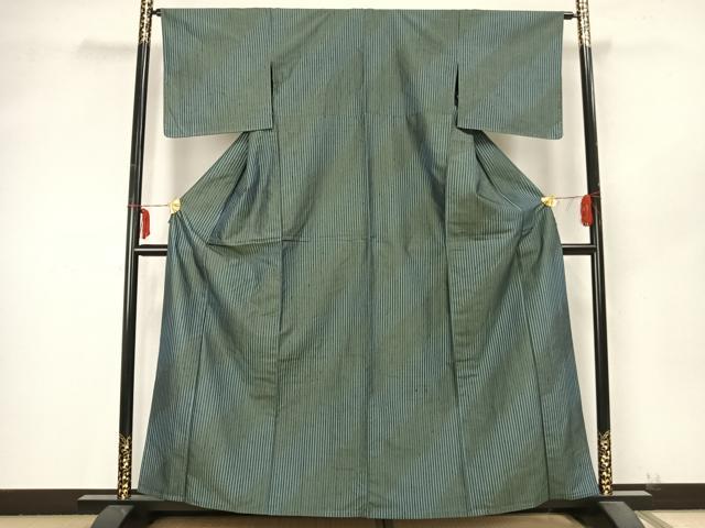 平和屋着物▽上質な紬 単衣 縞 反端付き 正絹 逸品 未使用 AABB2151fy