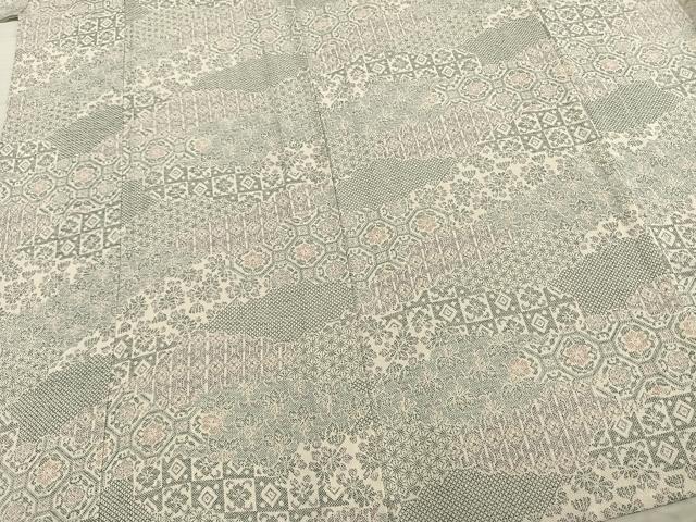 平和屋着物▽小紋 単衣 切嵌花文 洗える着物 AABB2173fy