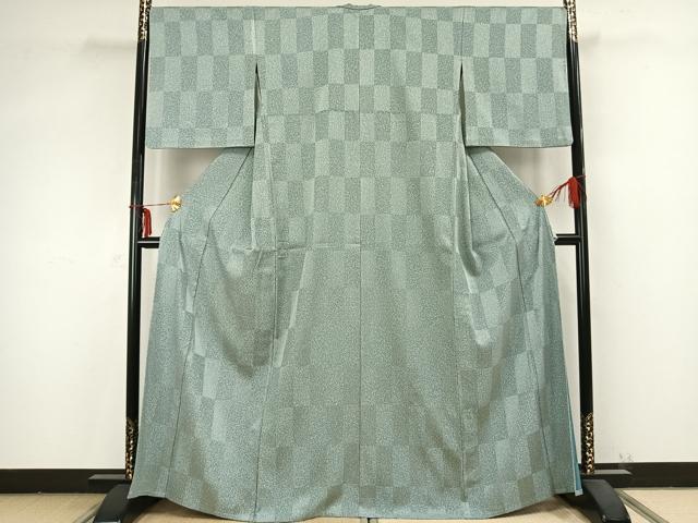 平和屋着物▽小紋 単衣 市松霞文様 洗える着物 AABB2177fy
