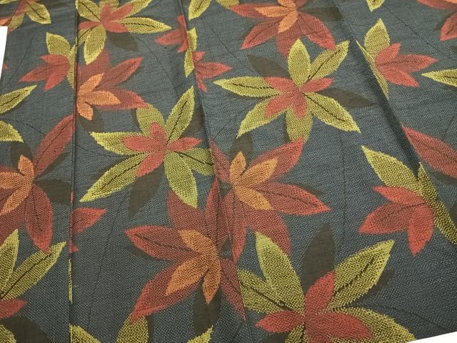 平和屋着物▽上質な紬 単衣 葉尽くし 正絹 逸品 AABB2193fy