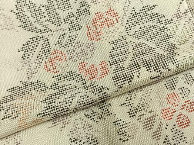 平和屋着物▽本場大島紬 白大島 単衣 9マルキ 草花文 正絹 逸品 AABB2194fy