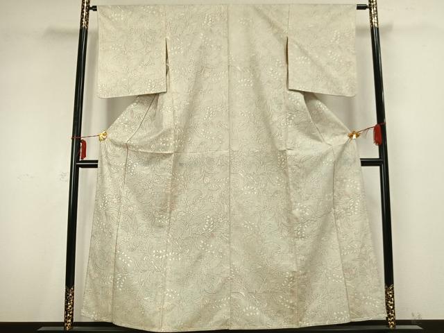 平和屋着物▽上質な紬 単衣 草花文 正絹 逸品 AABB2214fy