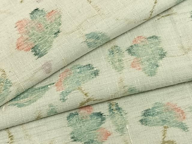 平和屋着物▽上質な紬 単衣 枝花文 正絹 逸品 AABB2221fy