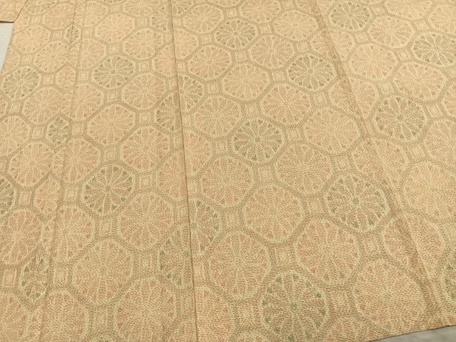 平和屋着物▽上質な紬 単衣 亀甲花文 正絹 逸品 AABB2222fy