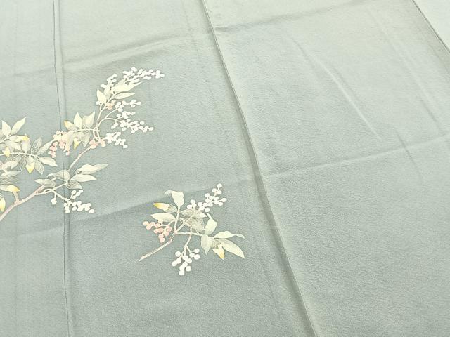 平和屋着物▽本加賀友禅作家 柿本市郎 訪問着 単衣 南天文 正絹 逸品 AABB2236fy