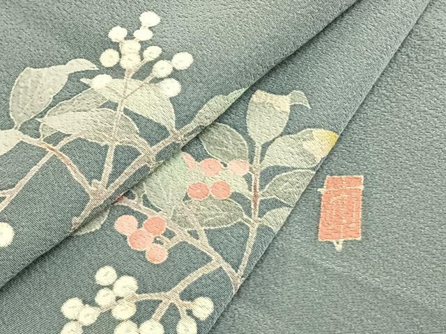 平和屋着物▽本加賀友禅作家 柿本市郎 訪問着 単衣 南天文 正絹 逸品 AABB2236fy