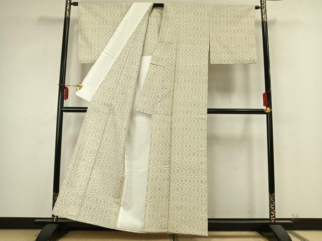平和屋着物▽上質な紬 単衣 幾何学文 正絹 逸品 AABB2238fy