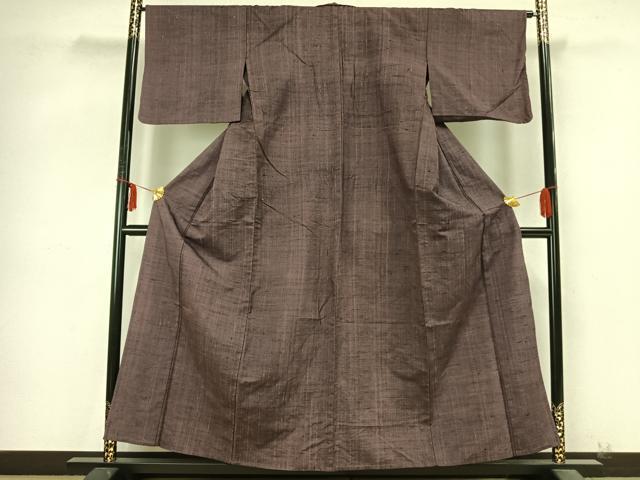 平和屋着物▽上質な紬 単衣 色無地 葡萄鼠色 正絹 逸品 AABB2241fy