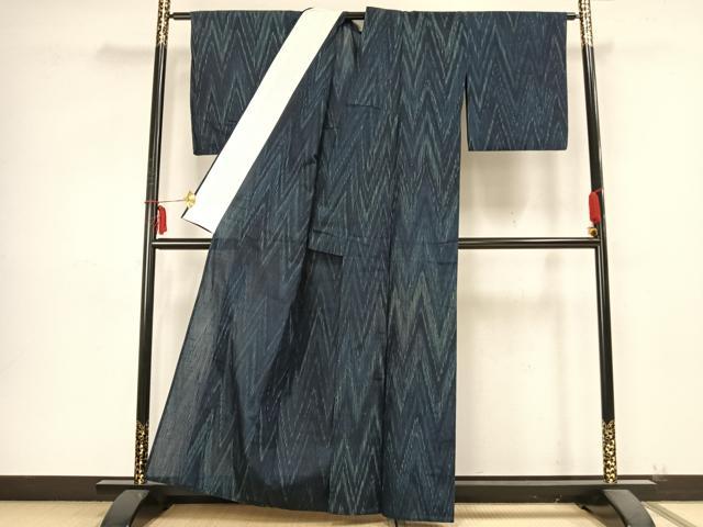 平和屋着物▽上質な紬 単衣 幾何学文様 正絹 逸品 AABB2243fy
