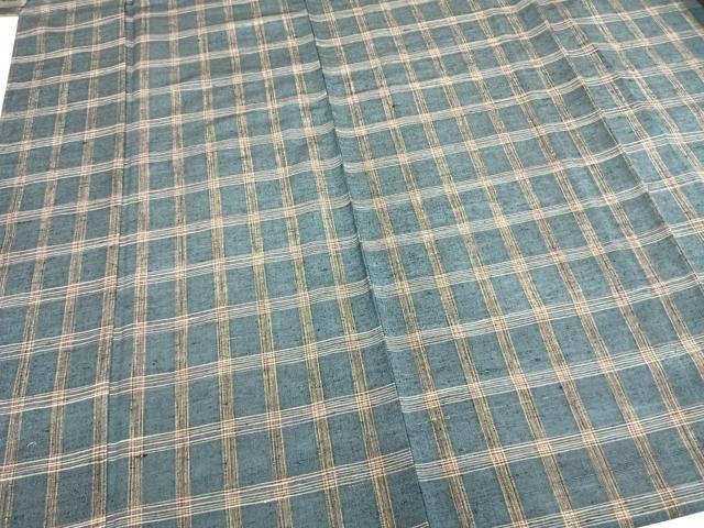 平和屋着物▽上質な紬 単衣 格子 正絹 逸品 AABB2254fy