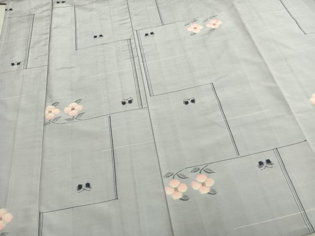 平和屋着物▽上質な紬 単衣 花蝶文 正絹 逸品 AABB2258fy