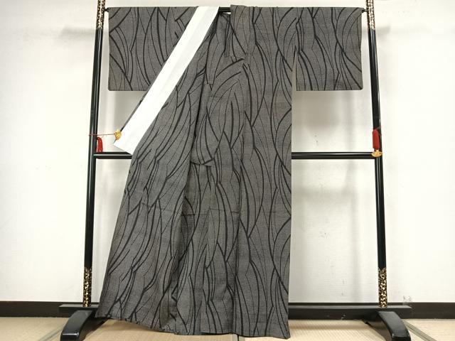 平和屋着物▽上質な紬 単衣 抽象文様 正絹 逸品 AABB2284fy