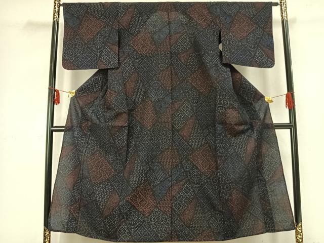 平和屋着物▽結城ちぢみ 単衣 切嵌文 正絹 逸品 未使用 AABB2296fy