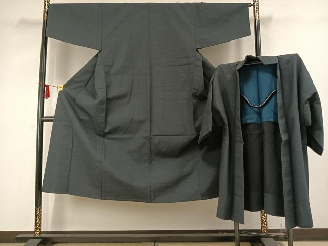 平和屋着物▽男性 お召 単衣 アンサンブル 霞文 正絹 逸品 AABB2300fy