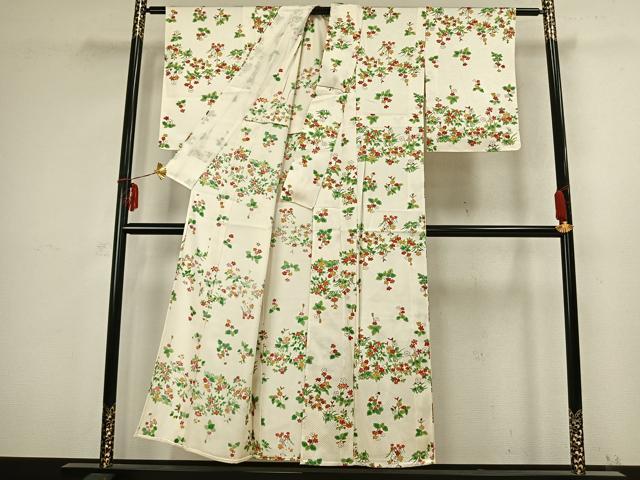 平和屋着物▽上質な小紋 単衣 草花文 正絹 逸品 未使用 AABB2319fy