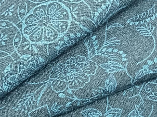 平和屋着物▽上質な紬 単衣 型染め 花唐草文 正絹 逸品 AABB2321fy