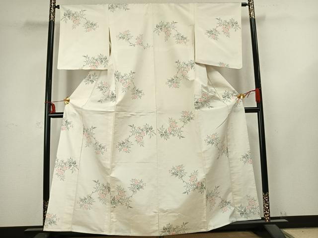 平和屋着物▽上質な紬 単衣 枝花文 正絹 逸品 未使用 AABB2322fy