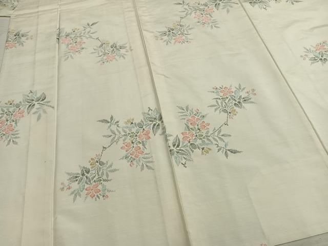 平和屋着物▽上質な紬 単衣 枝花文 正絹 逸品 未使用 AABB2322fy