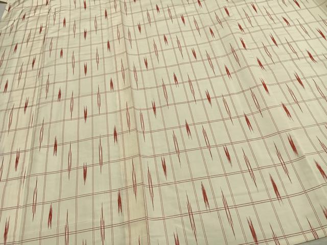 平和屋着物▽上質な紬 単衣 矢羽市松文 ロング丈 正絹 逸品 未使用 AABB2324fy