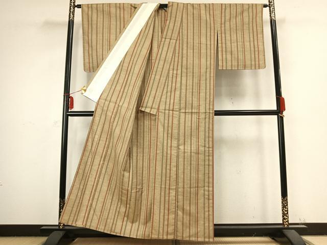 平和屋着物▽上質な紬 単衣 間道 正絹 逸品 未使用 AABB2334fy