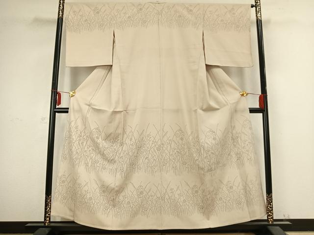 ママ 単衣 本塩沢 作家物 訪問着 ひとつ紋 平和屋着物▽本塩沢 訪問着 単衣 草花文 正絹 逸品 未使用