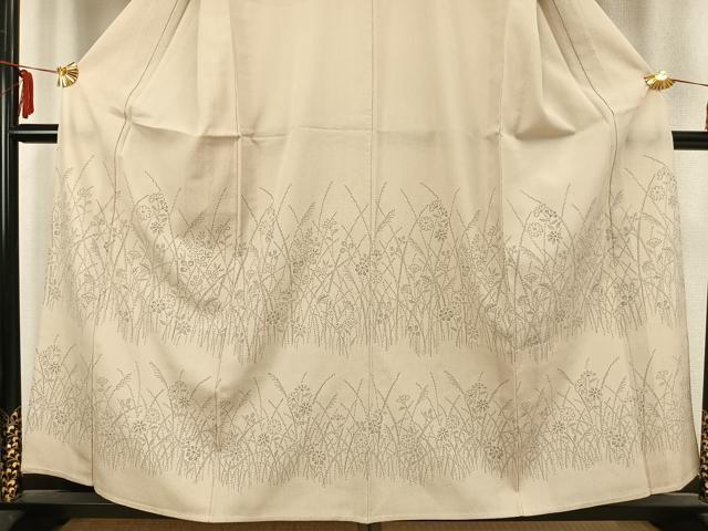 平和屋着物▽本塩沢 訪問着 単衣 草花文 正絹 逸品 未使用 AABB2353fy