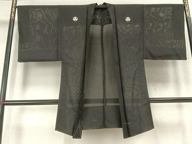 平和屋着物▽男性 黒紋付 長羽織 スリーシーズン 春夏秋 塵除け 正絹 逸品 AABB2360fy