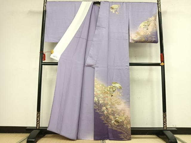 平和屋着物▽訪問着 単衣 扇面花文 金彩 やまと誂製 正絹 逸品 AABB2371fy