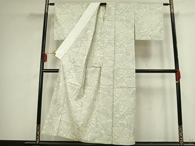 平和屋着物▽上質な紬 単衣 切嵌花文 正絹 逸品 AABB2378fy
