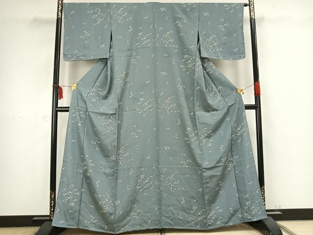 平和屋着物▽上質な小紋 単衣 草花文 正絹 逸品 未使用 AABB2396fy