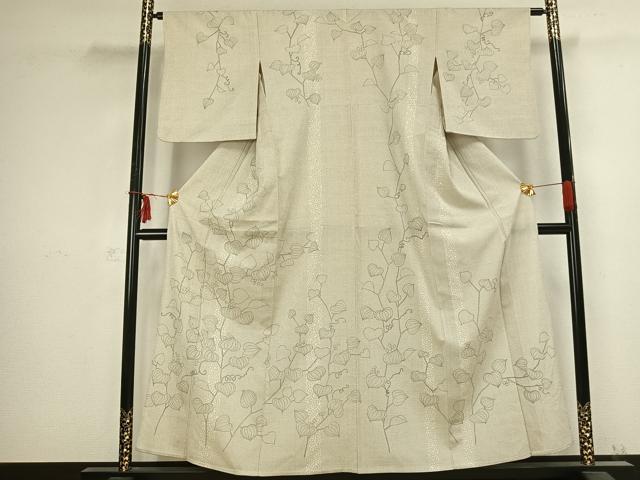平和屋着物▽訪問着 単衣 お召地 蔦の葉文 正絹 逸品 AABB2397fy