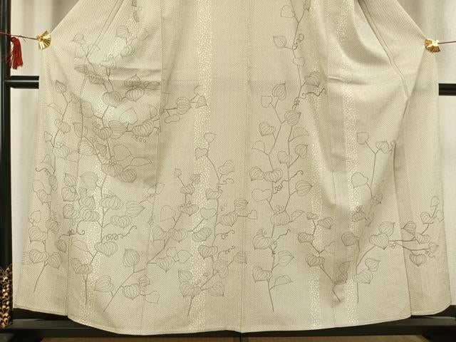平和屋着物▽訪問着 単衣 お召地 蔦の葉文 正絹 逸品 AABB2397fy