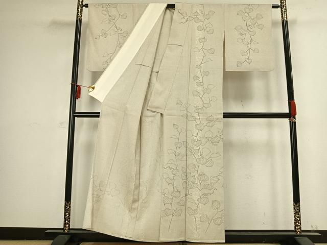 平和屋着物▽訪問着 単衣 お召地 蔦の葉文 正絹 逸品 AABB2397fy