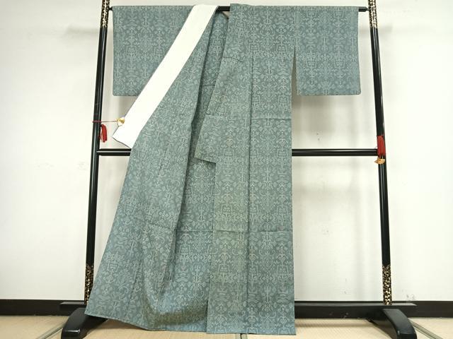 平和屋着物▽本塩沢 単衣 幾何学花文 正絹 逸品 AABB2403fy
