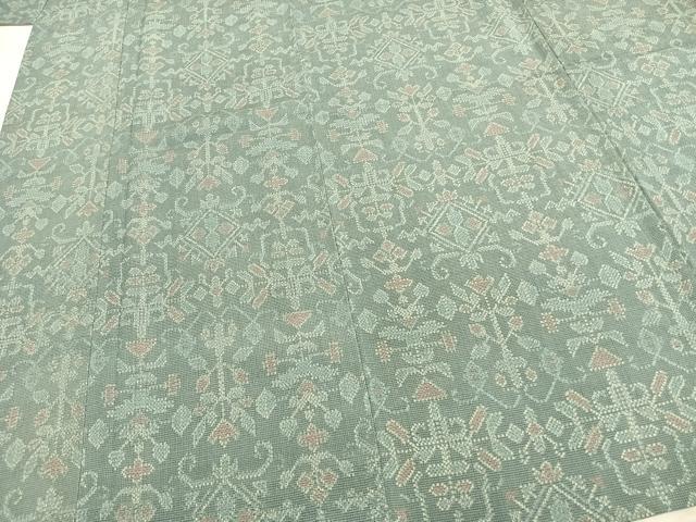平和屋着物▽本塩沢 単衣 幾何学花文 正絹 逸品 AABB2403fy